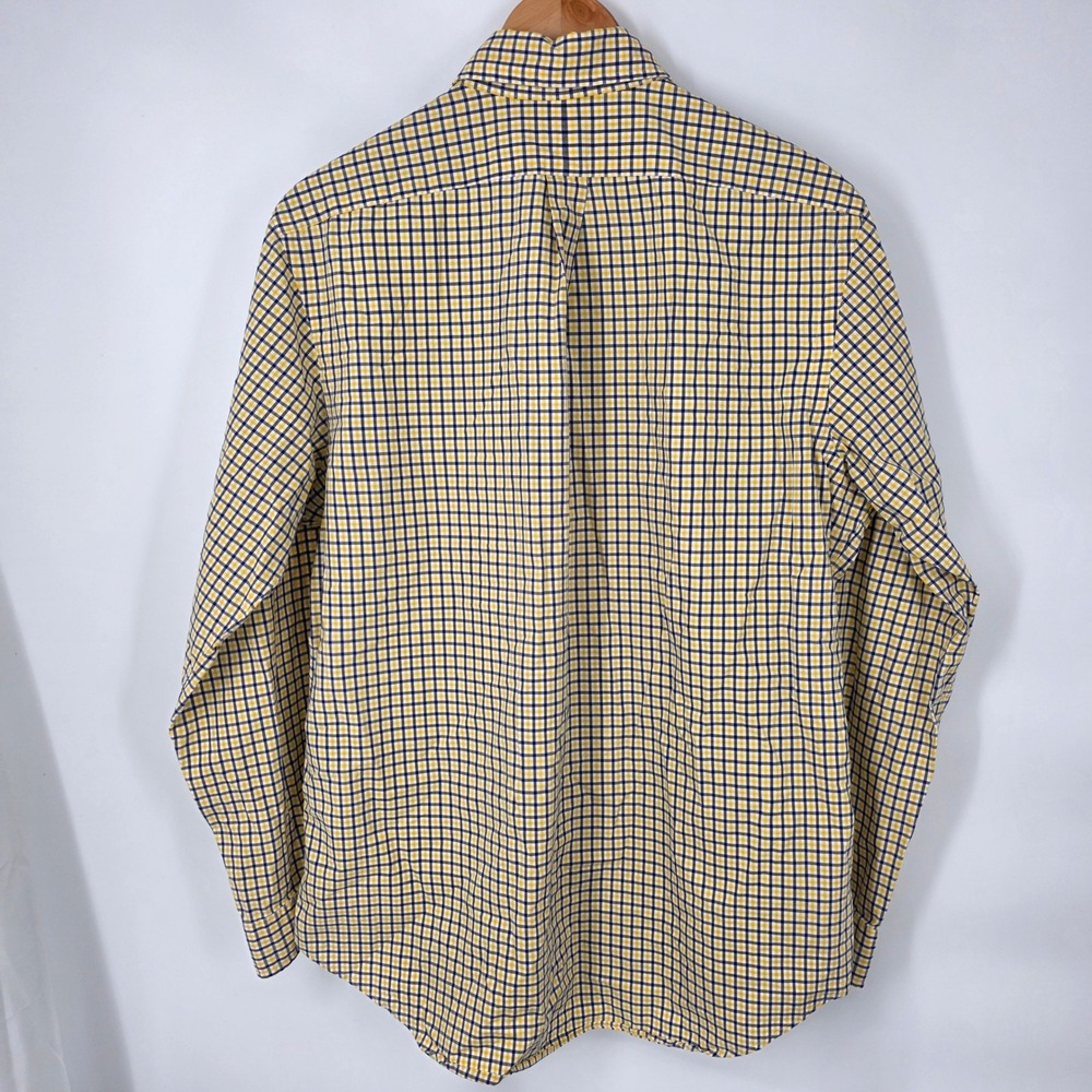 Ralph Lauren Gingham Button Down Shirt Mens Large Yellow Navy Blue Cotton Pony - Picture 3 of 7